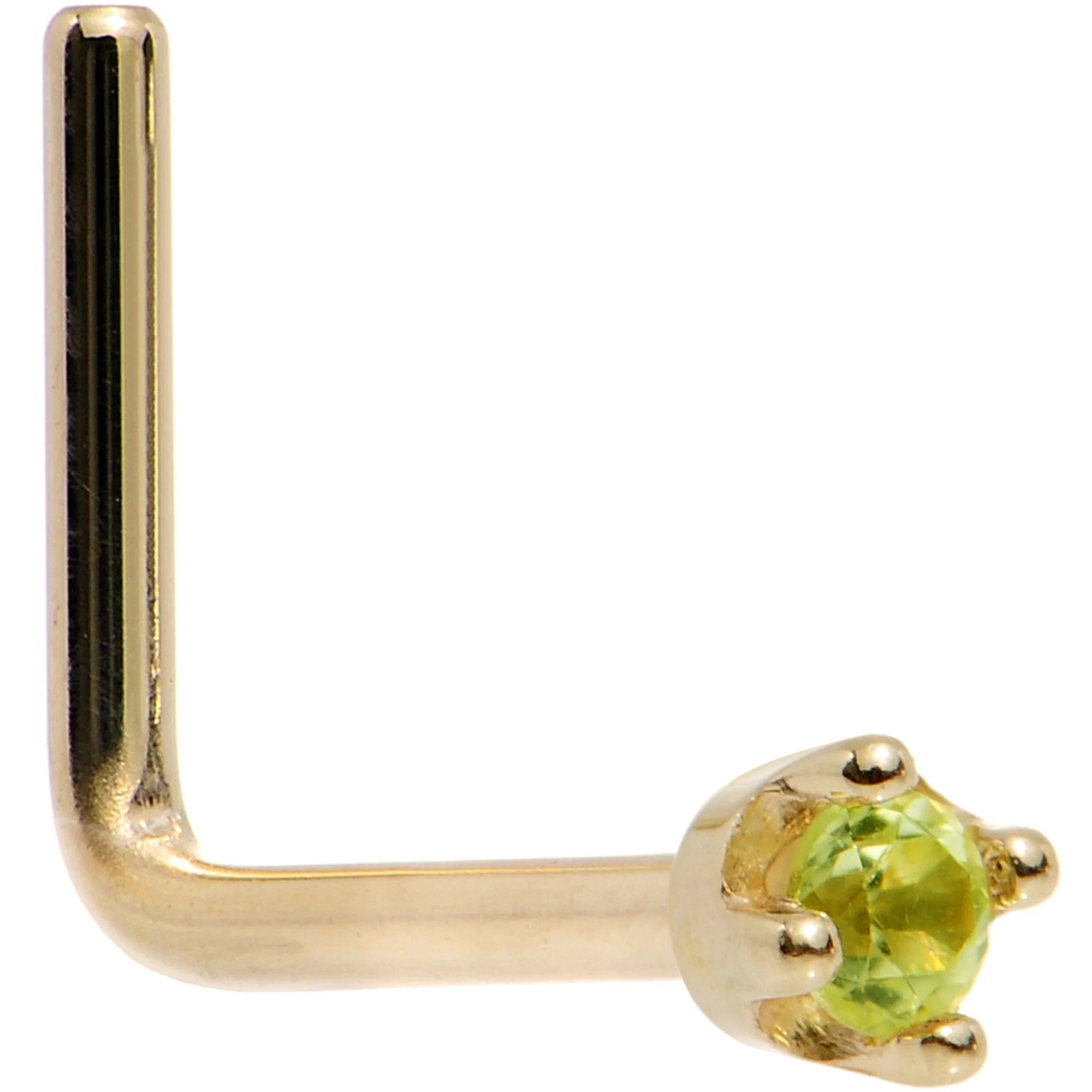 Solid 18KT Yellow Gold (August) 1.5mm Genuine Peridot Nose Ring