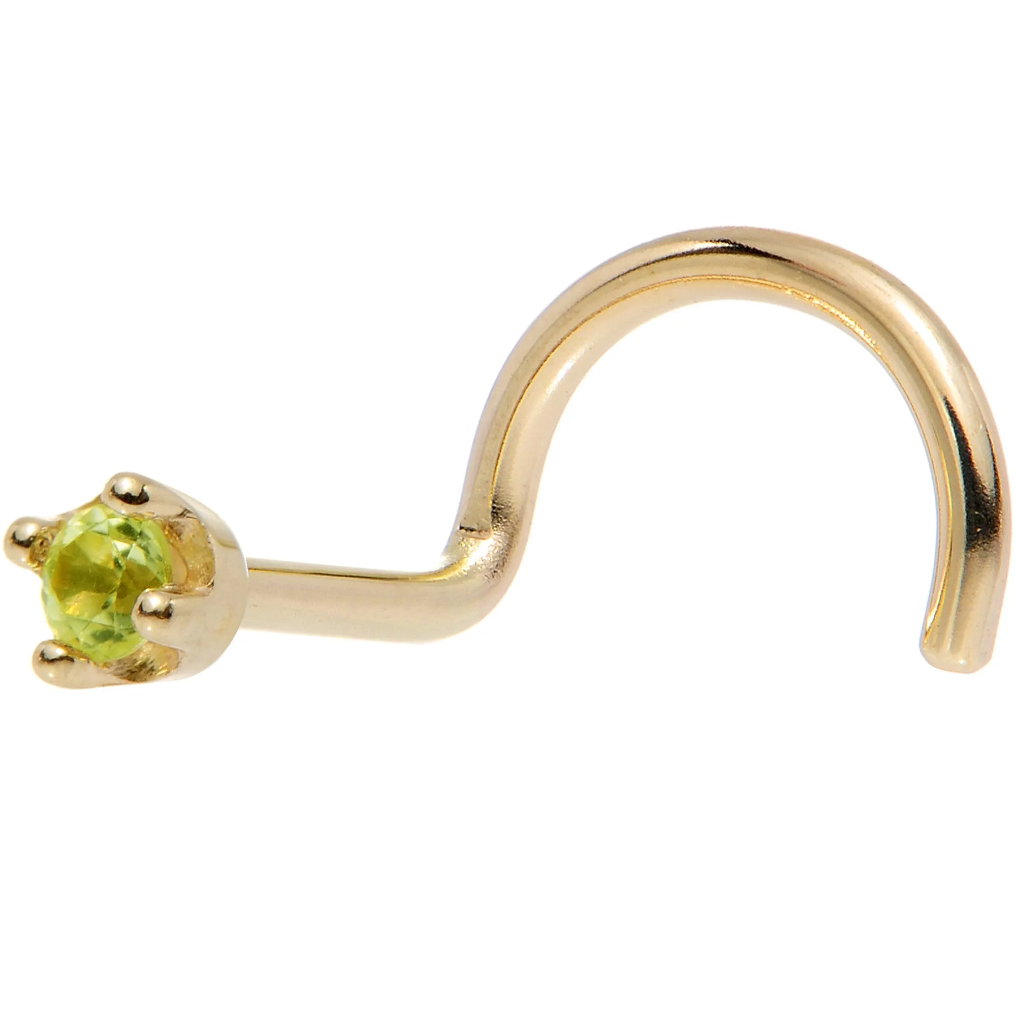 Solid 18KT Yellow Gold (August) 1.5mm Genuine Peridot Nose Ring