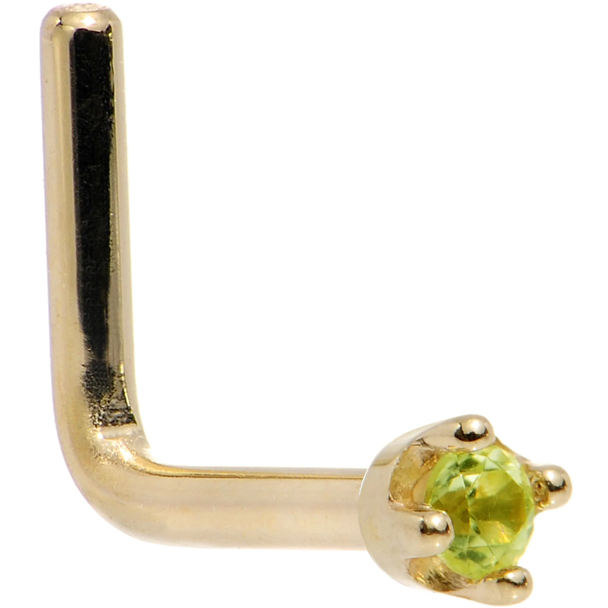 Solid 18KT Yellow Gold (August) 1.5mm Genuine Peridot Nose Ring
