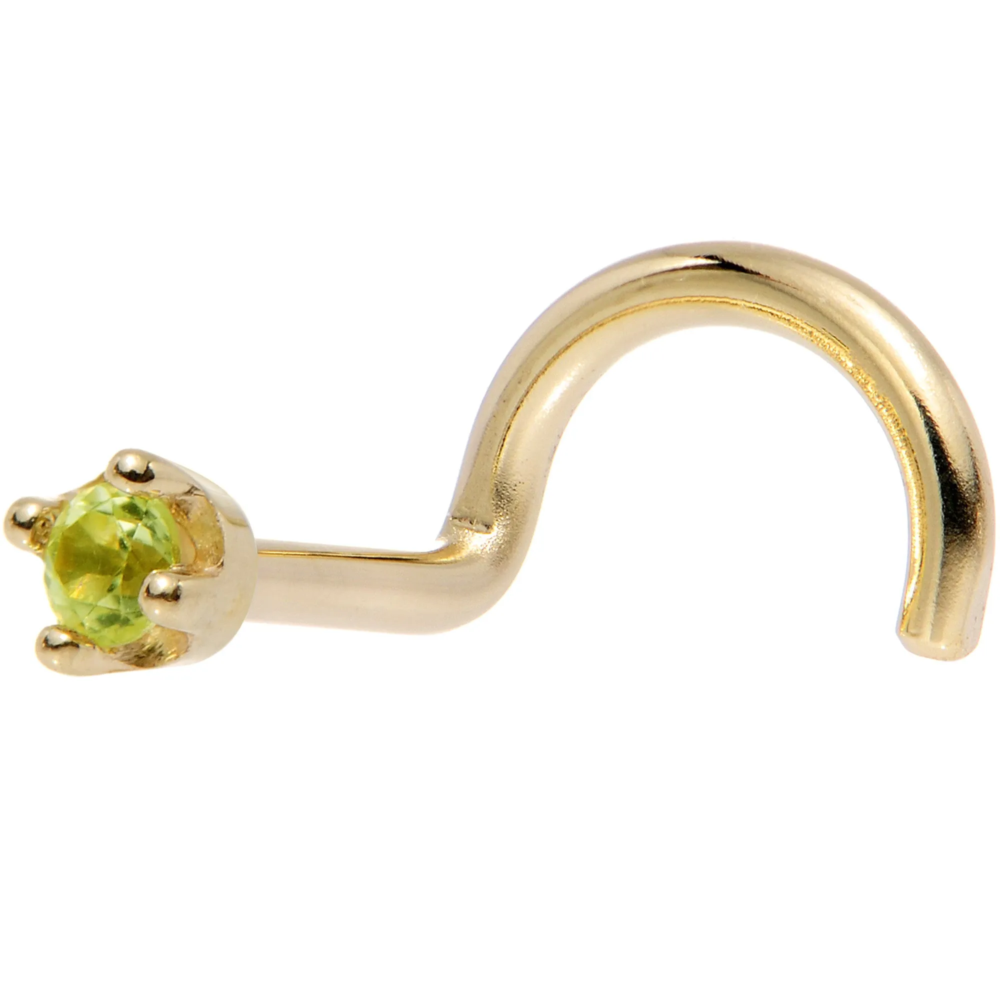 Solid 18KT Yellow Gold (August) 1.5mm Genuine Peridot Nose Ring