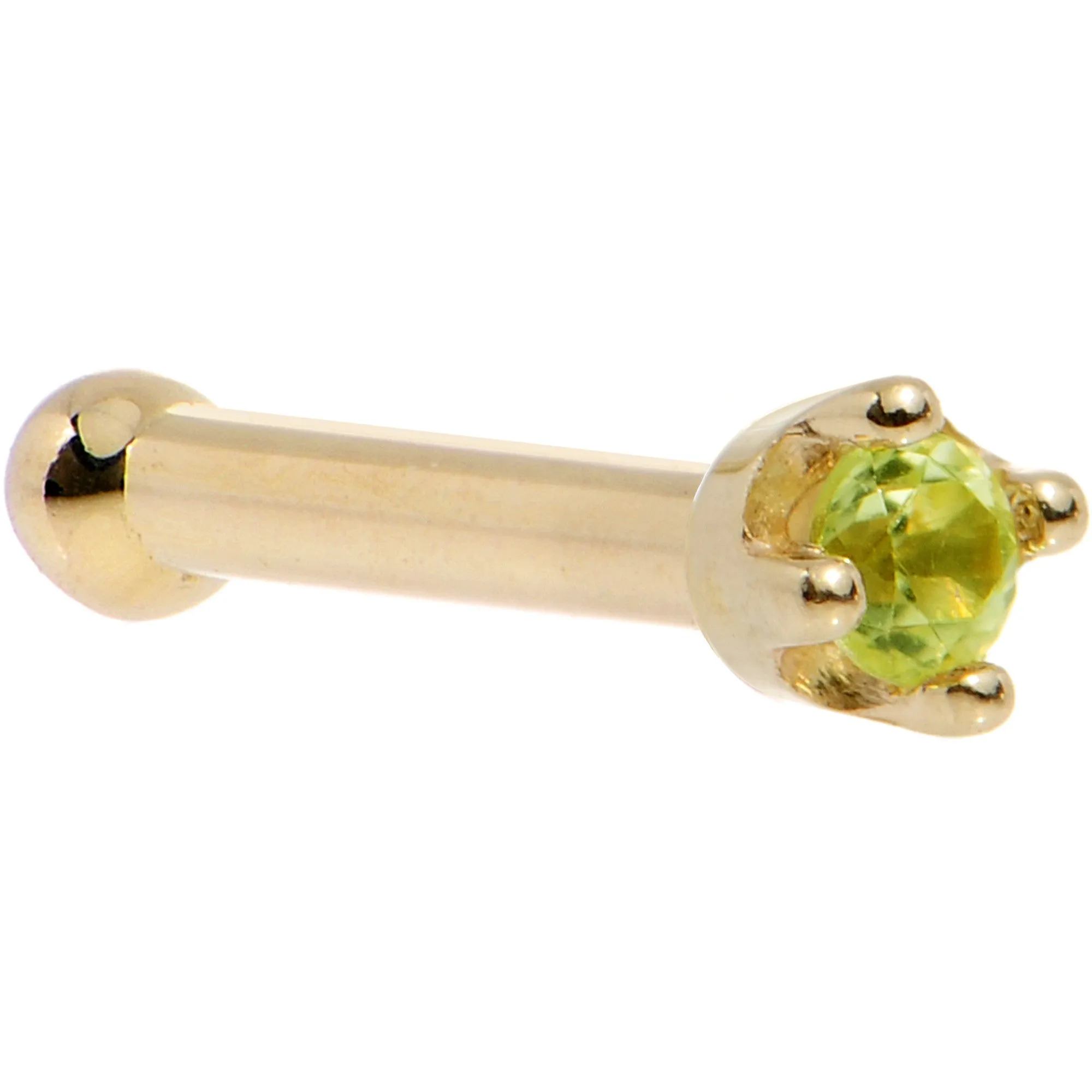 Solid 18KT Yellow Gold (August) 1.5mm Genuine Peridot Nose Ring