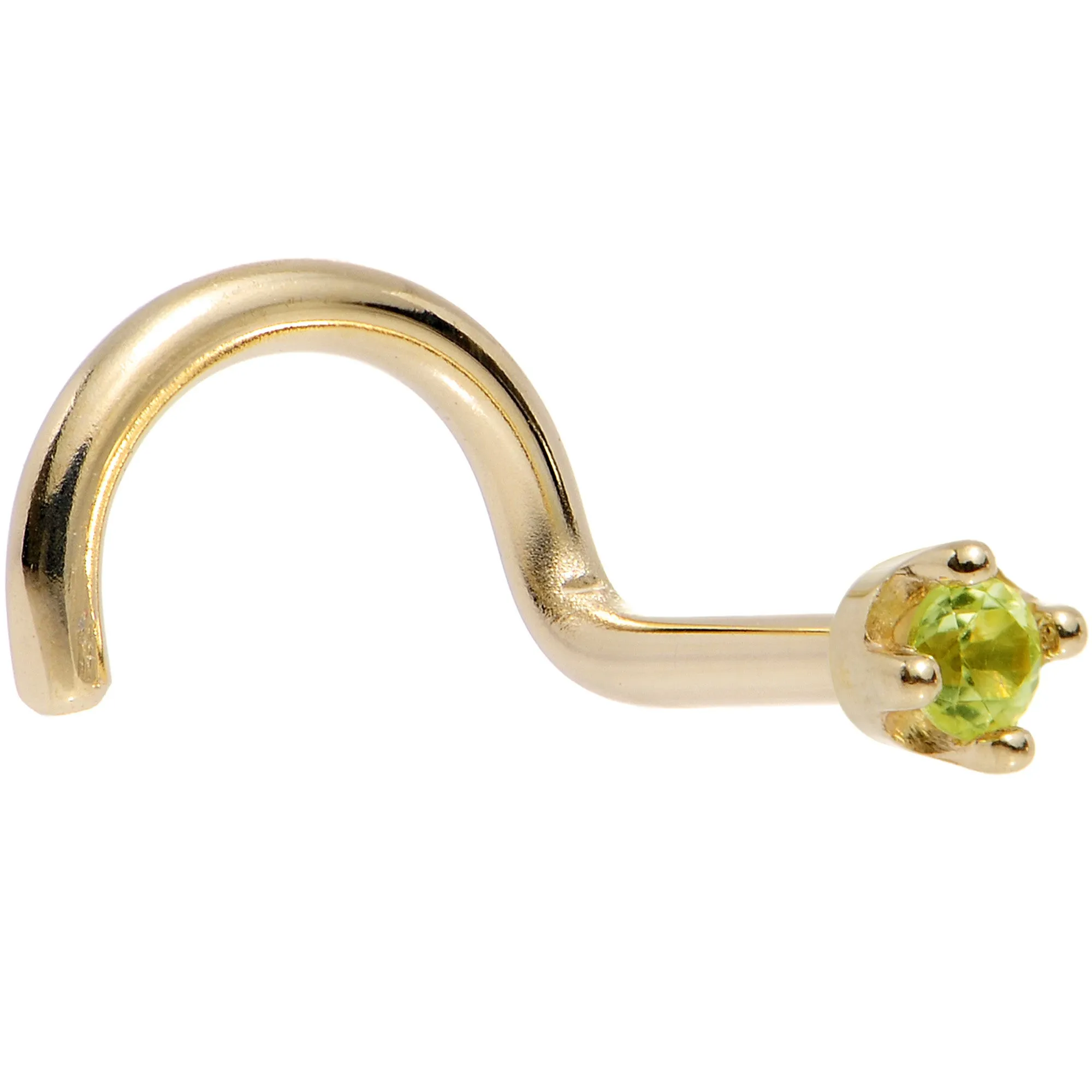 Solid 18KT Yellow Gold (August) 1.5mm Genuine Peridot Nose Ring