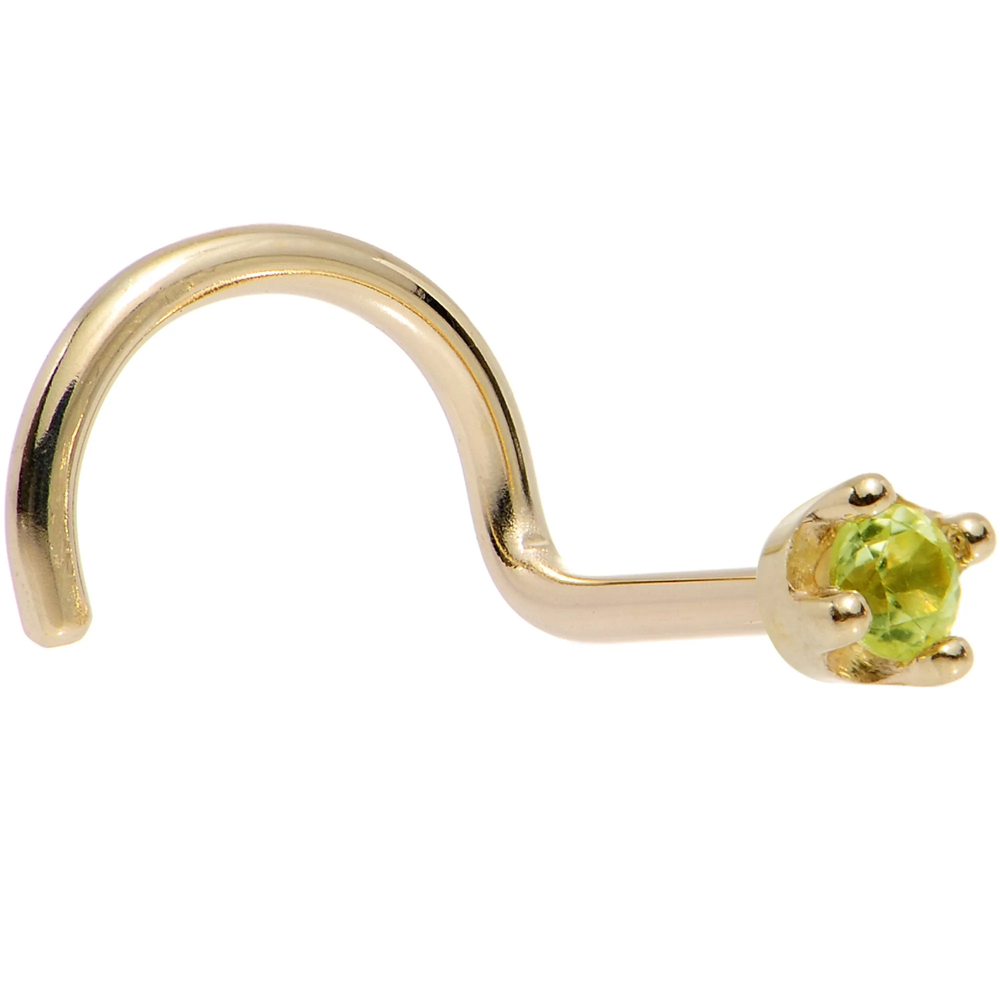 Solid 18KT Yellow Gold (August) 1.5mm Genuine Peridot Nose Ring
