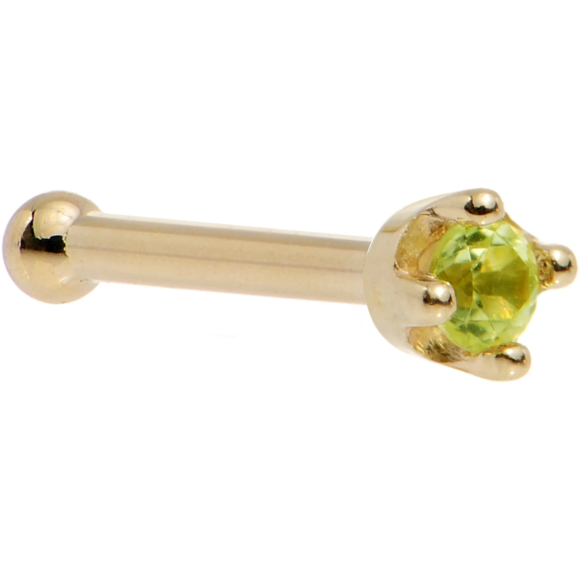 Solid 18KT Yellow Gold (August) 1.5mm Genuine Peridot Nose Ring