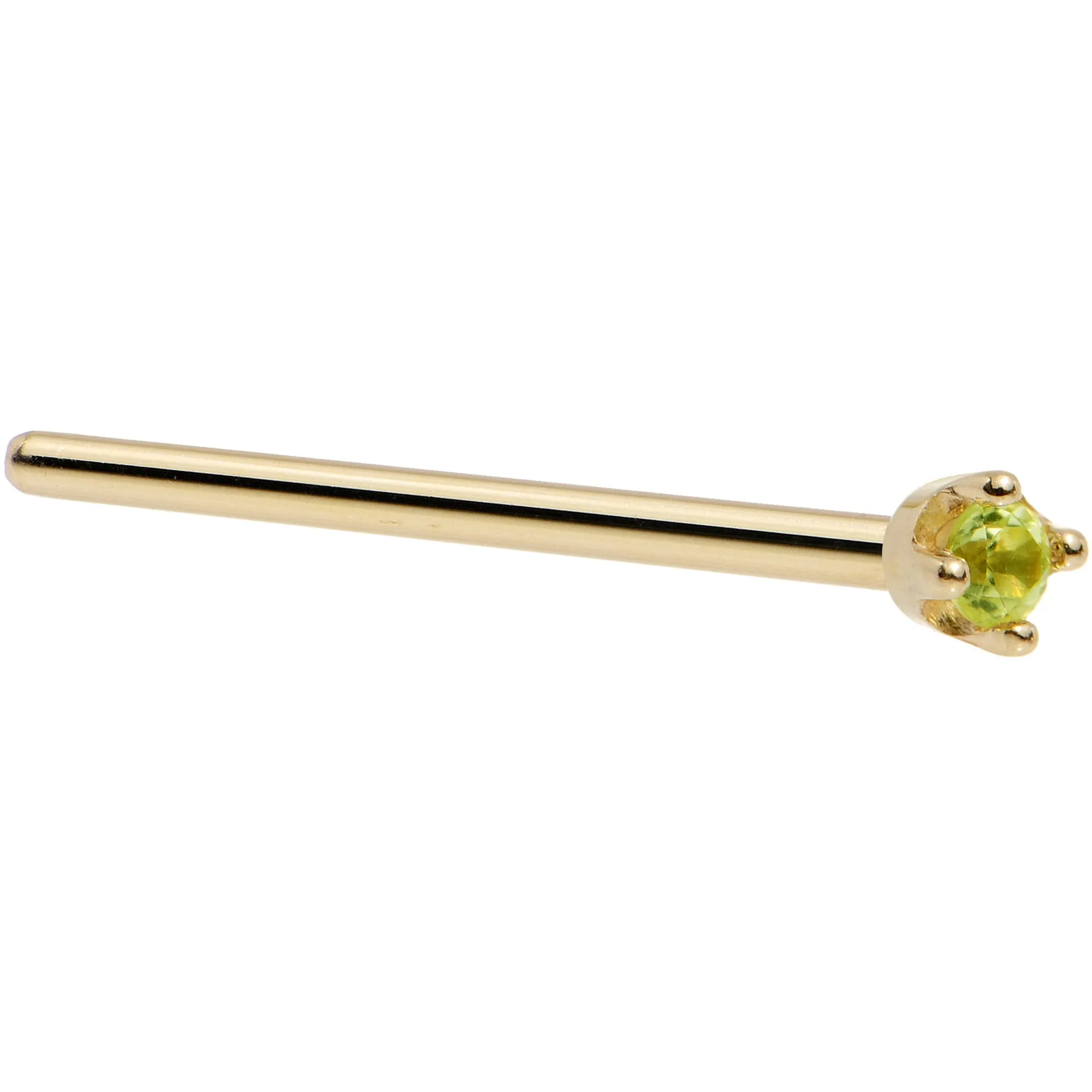 Solid 18KT Yellow Gold (August) 1.5mm Genuine Peridot Nose Ring