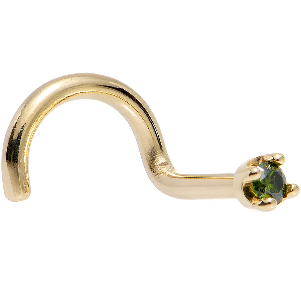Solid 18KT Yellow Gold (May) 1.5mm Genuine Green Diamond Nose Ring