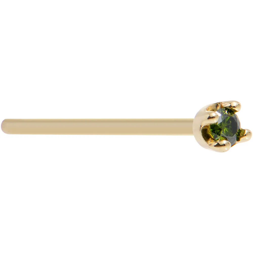 Solid 18KT Yellow Gold (May) 1.5mm Genuine Green Diamond Nose Ring