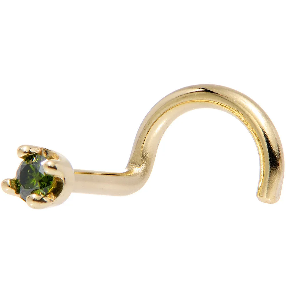 Solid 18KT Yellow Gold (May) 1.5mm Genuine Green Diamond Nose Ring
