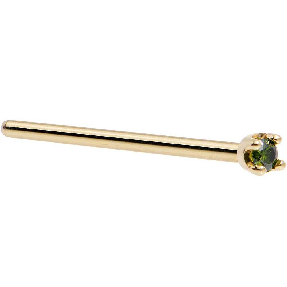 Solid 18KT Yellow Gold (May) 1.5mm Genuine Green Diamond Nose Ring