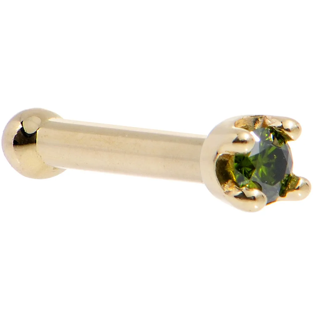 Solid 18KT Yellow Gold (May) 1.5mm Genuine Green Diamond Nose Ring