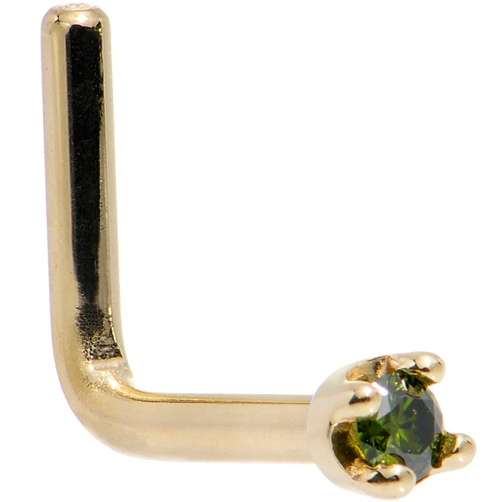 Solid 18KT Yellow Gold (May) 1.5mm Genuine Green Diamond Nose Ring