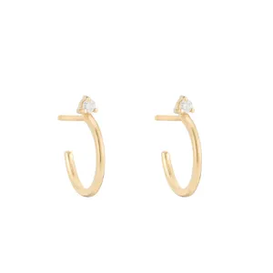 Solid Gold Diamond Stud Hoop Earrings, 14k