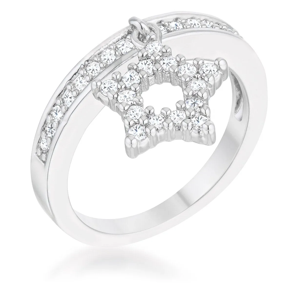 Star 0.25ct CZ Rhodium Simple Holiday Charm Band Ring