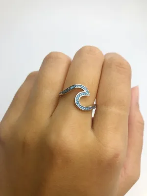 Sterling Silver Blue Zircon Wave Rings - (887)