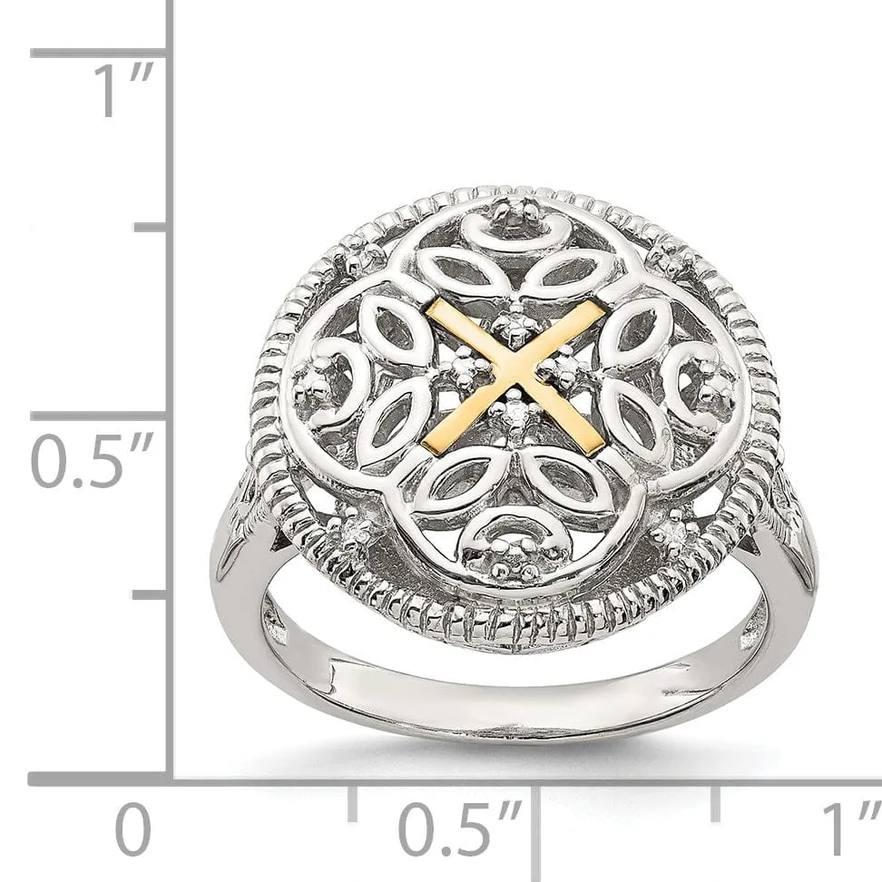Sterling Silver Gold Diamond Vintage Ring