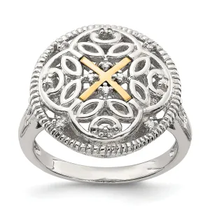 Sterling Silver Gold Diamond Vintage Ring