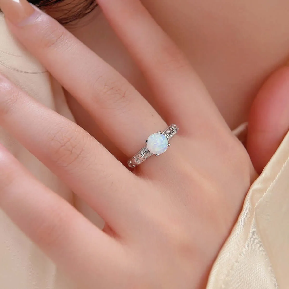 Sterling Silver Simple Exquisite Opal Ring