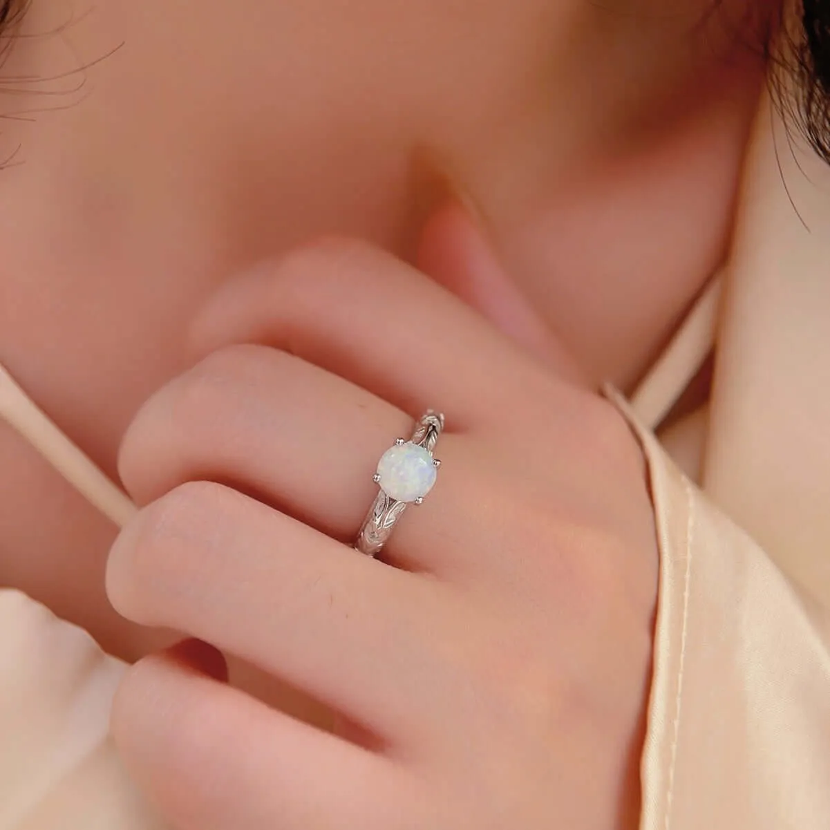 Sterling Silver Simple Exquisite Opal Ring