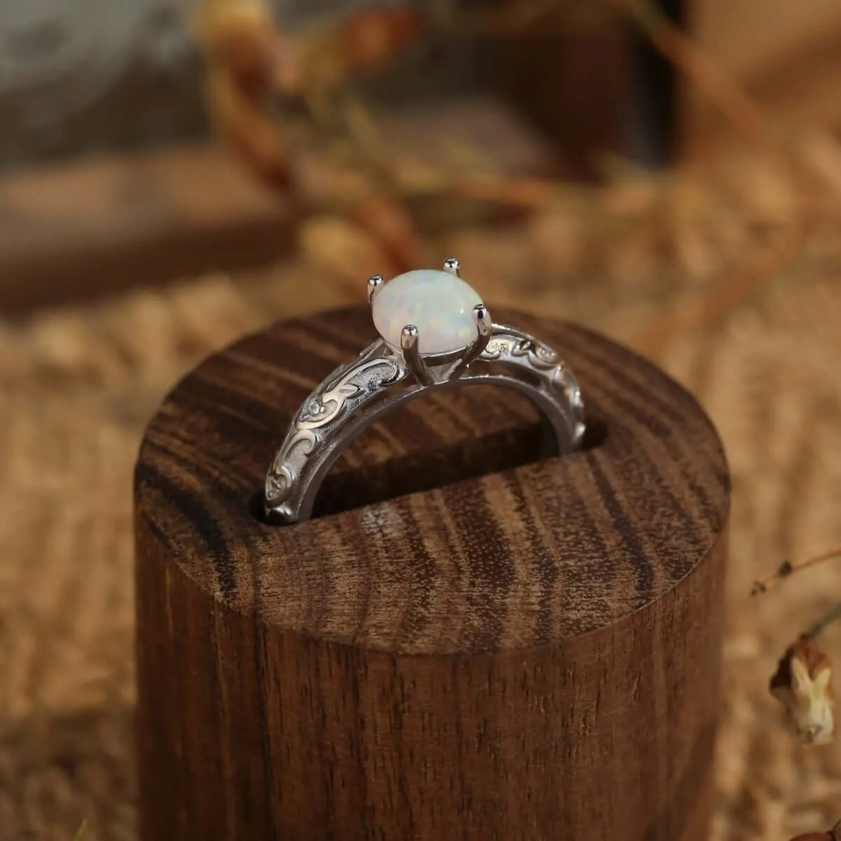 Sterling Silver Simple Exquisite Opal Ring