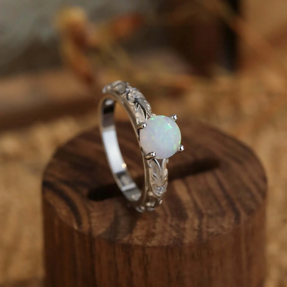 Sterling Silver Simple Exquisite Opal Ring