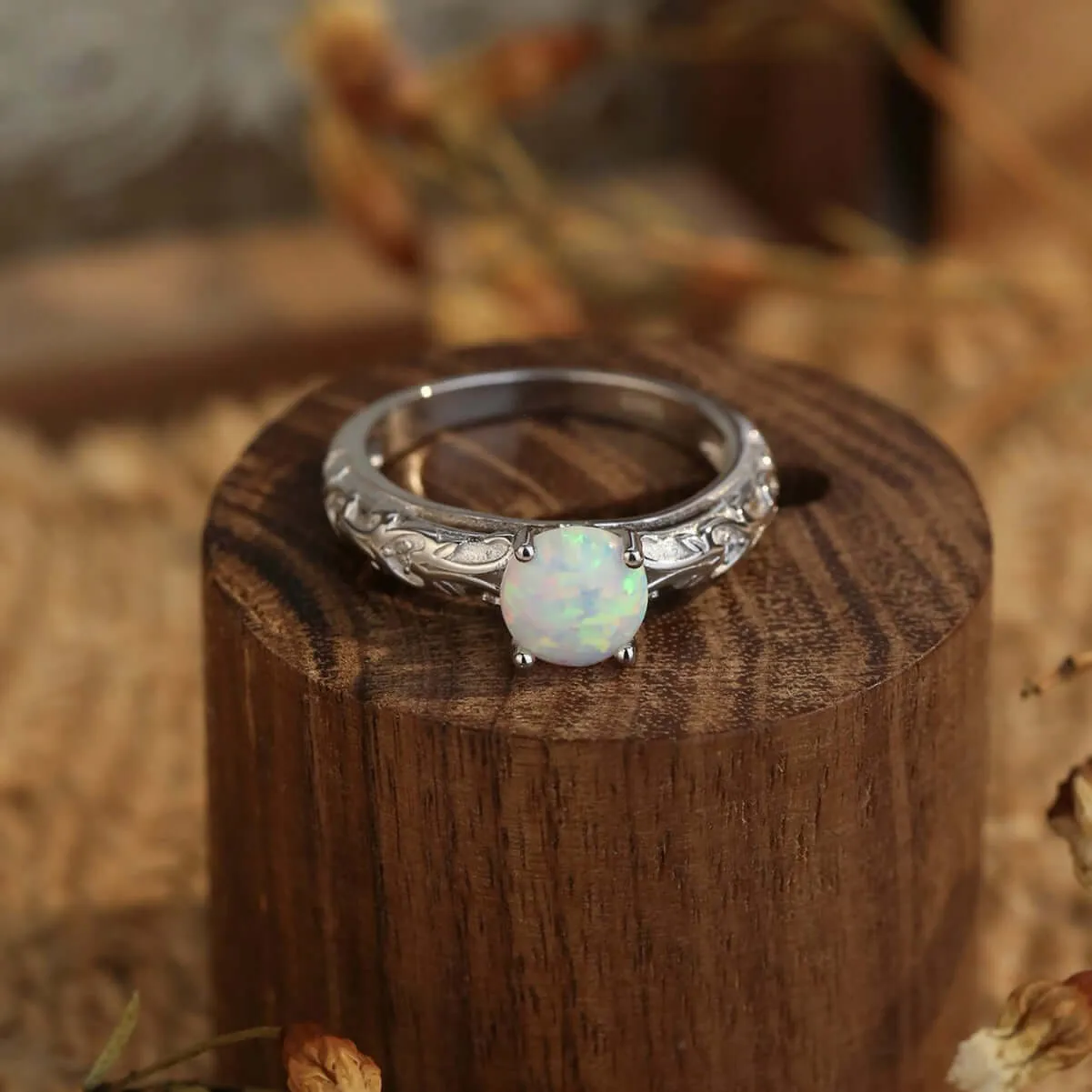 Sterling Silver Simple Exquisite Opal Ring