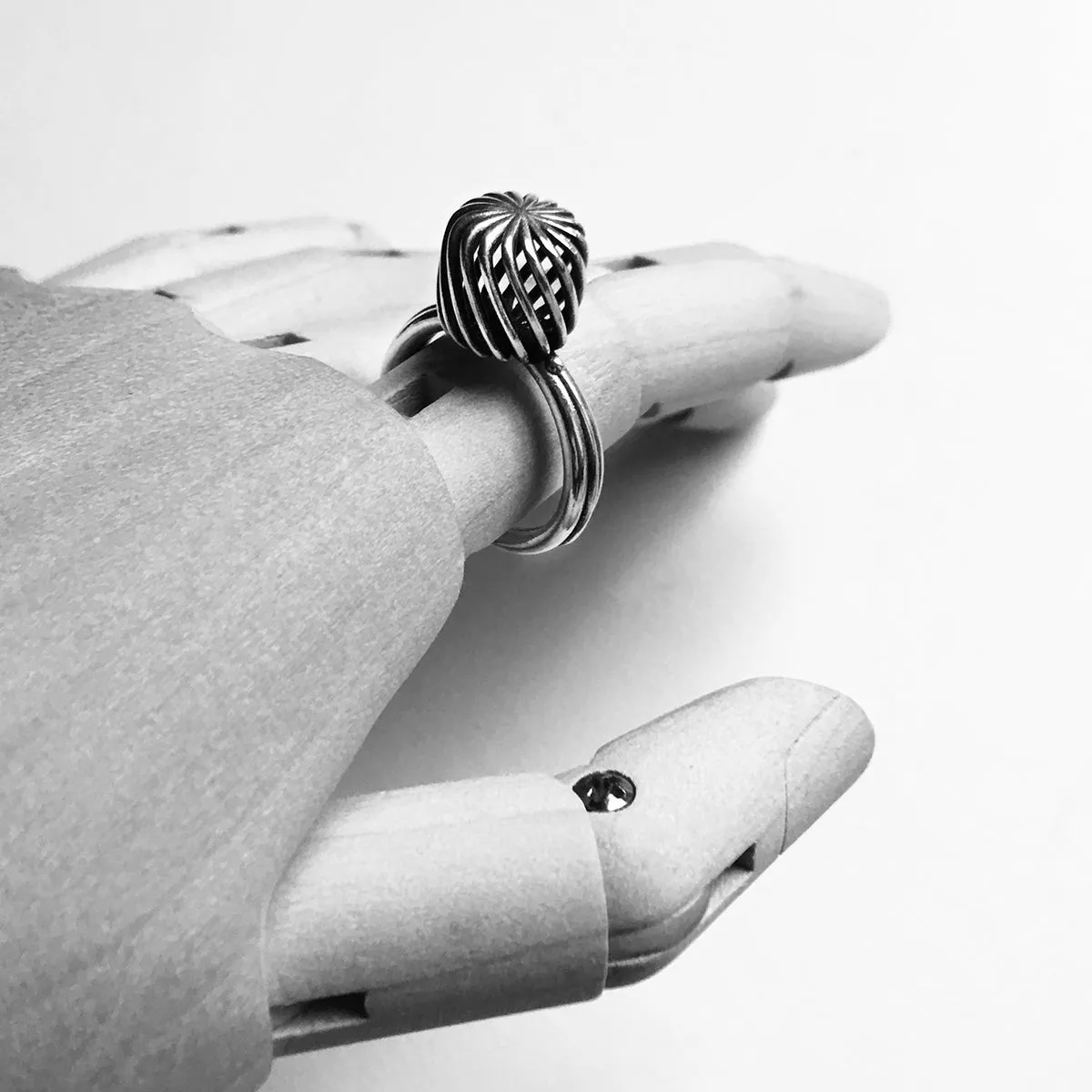 Sterling Silver Yarn Cake Ring With Knitting Needle Motif