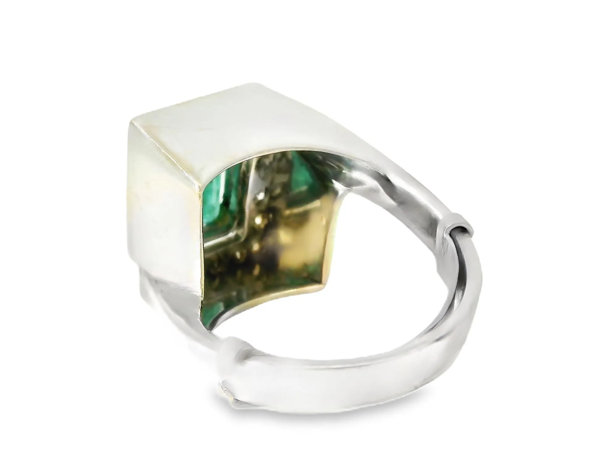 Stunning Estate 14K White Gold Emerald Diamond Designer Ring