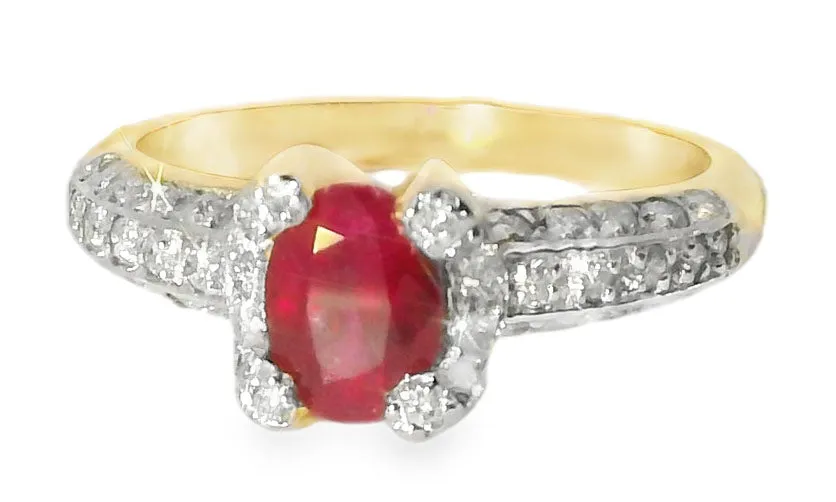 Stunning Estate 14K Yellow Gold Pave Diamond Ruby Designer Band Ring