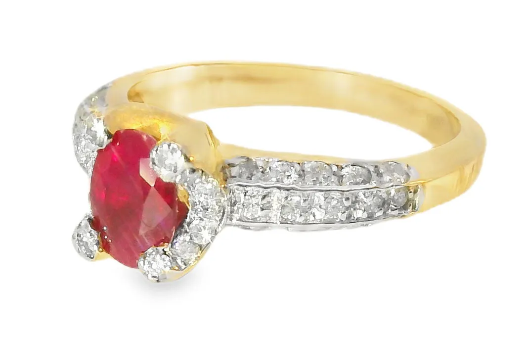Stunning Estate 14K Yellow Gold Pave Diamond Ruby Designer Band Ring