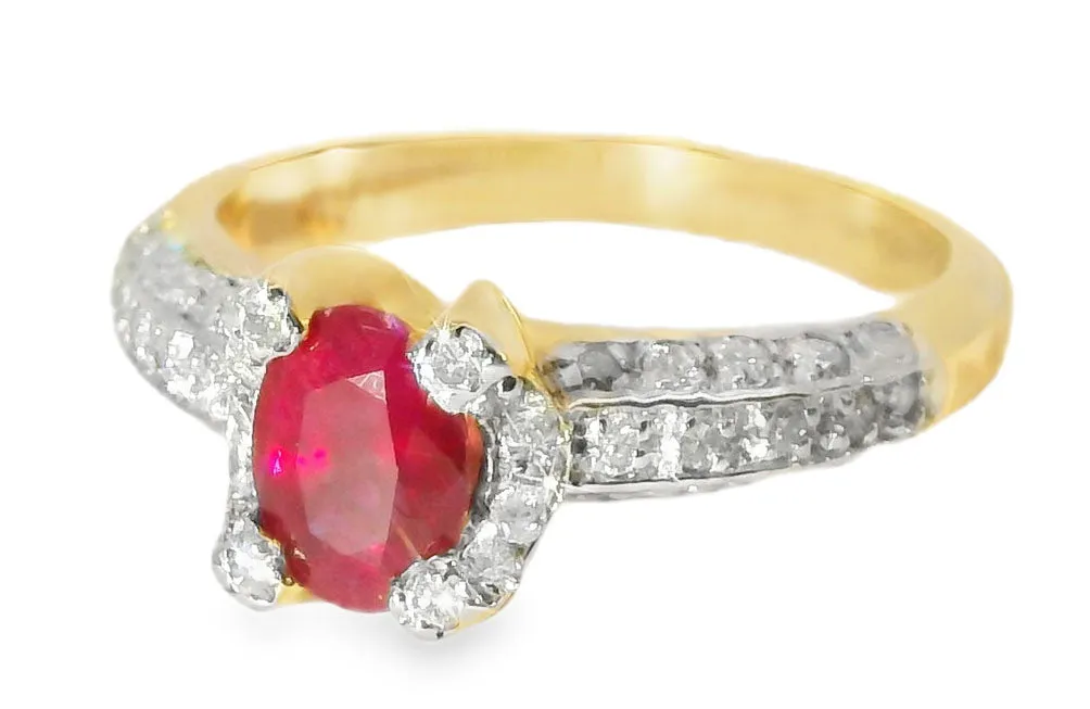 Stunning Estate 14K Yellow Gold Pave Diamond Ruby Designer Band Ring