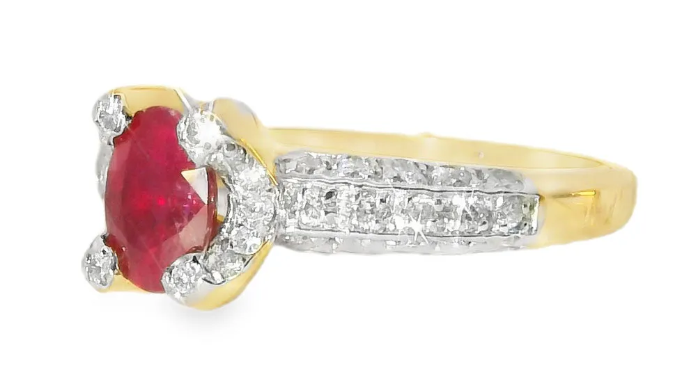 Stunning Estate 14K Yellow Gold Pave Diamond Ruby Designer Band Ring
