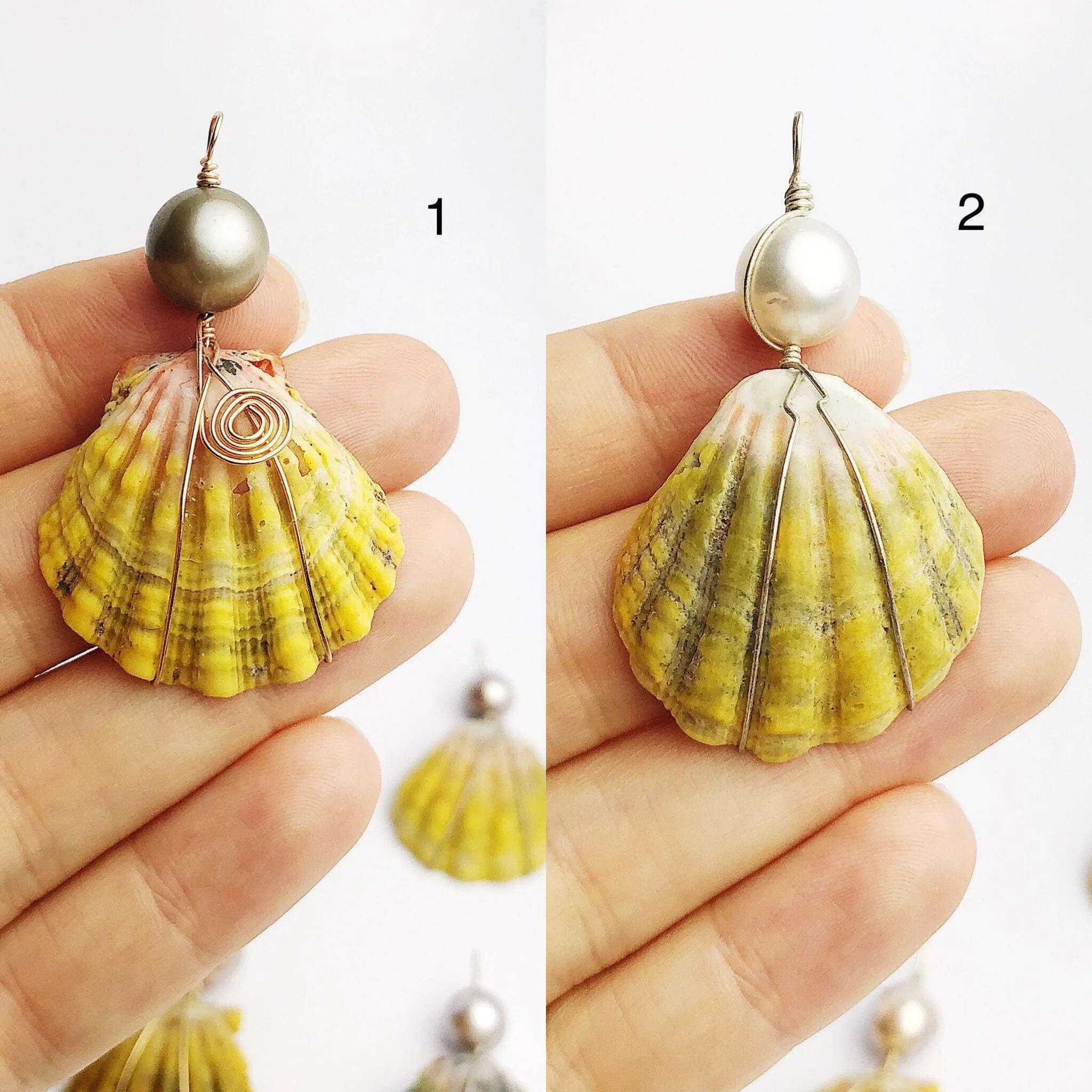 Sunrise Shell Wire and Pearl Pendants from Hawaii - Natural Color - Sunrise Shells - Sunnies (387 No. 1-10)