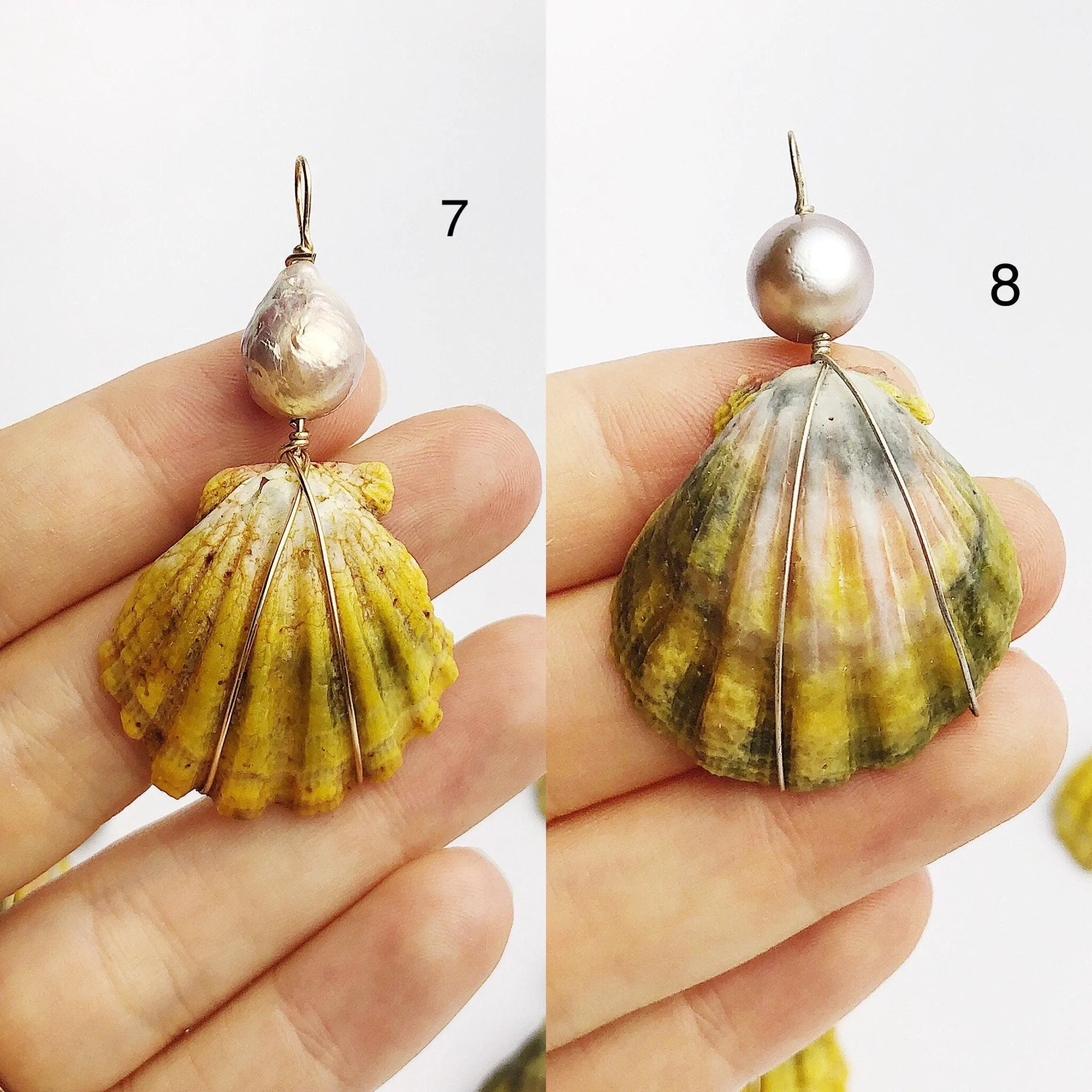 Sunrise Shell Wire and Pearl Pendants from Hawaii - Natural Color - Sunrise Shells - Sunnies (387 No. 1-10)