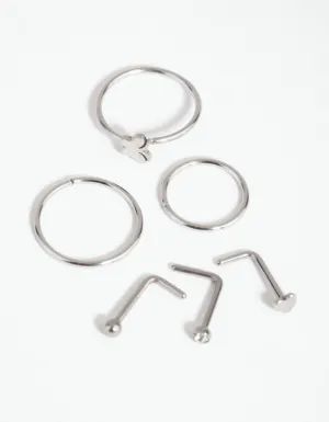 Surgical Steel Silver Butterfly Nose Stud 6-Pack