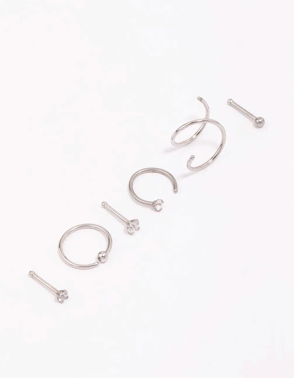 Surgical Steel Twisted Cubic Zirconia Nose Piercing 6-Pack