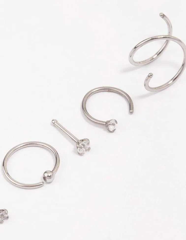 Surgical Steel Twisted Cubic Zirconia Nose Piercing 6-Pack