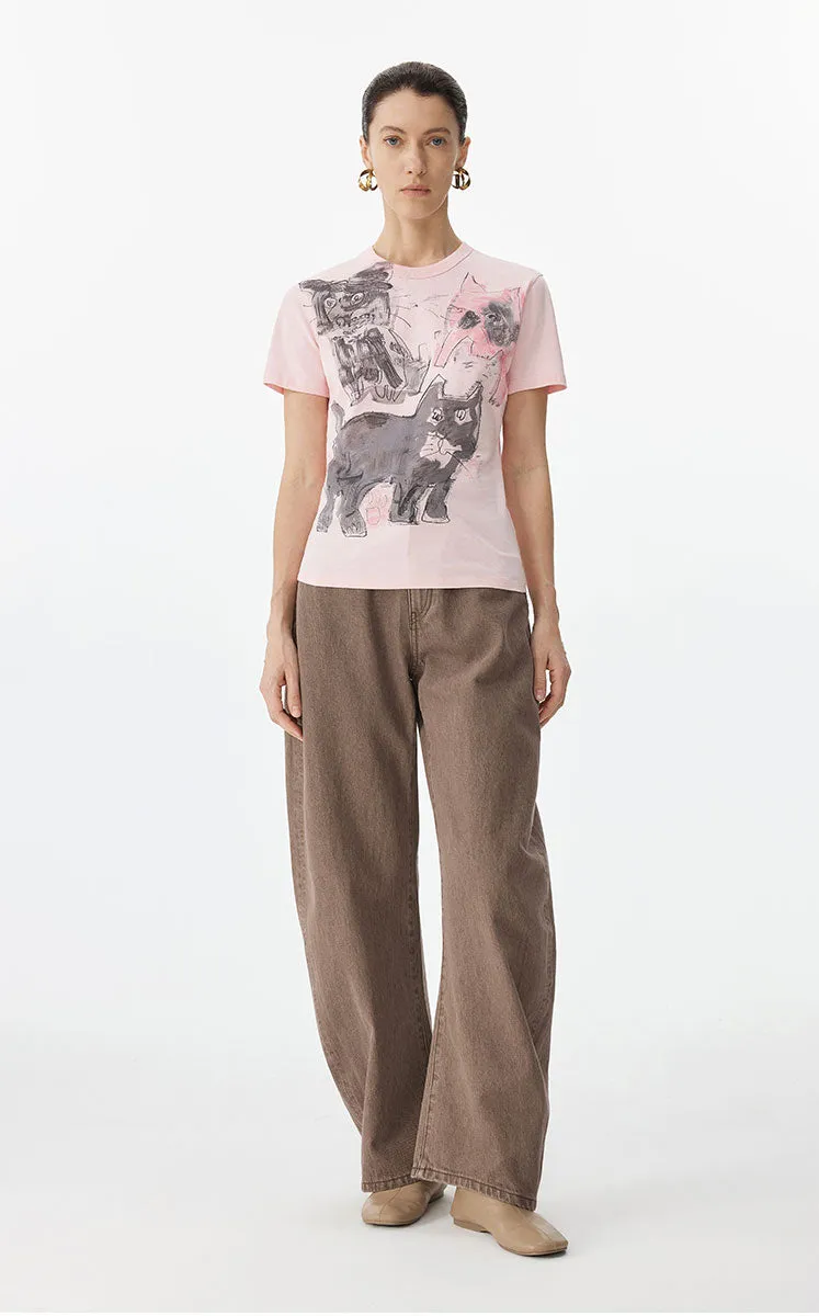 T-shirt / JNBY Playful Cat Graphic Cotton T-Shirt