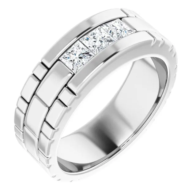Three Stone 1.0 ctw Channel Set Princess Diamond Men's Ring Watch Link Style