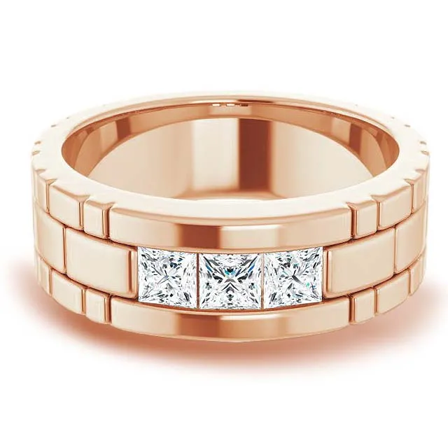 Three Stone 1.0 ctw Channel Set Princess Diamond Men's Ring Watch Link Style