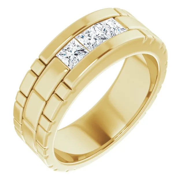 Three Stone 1.0 ctw Channel Set Princess Diamond Men's Ring Watch Link Style
