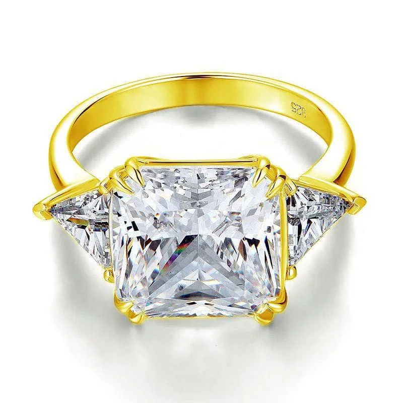 Three-Stone Luxury Anniversary Ring 8 Carat Created Diamond Yellow Gold Plated