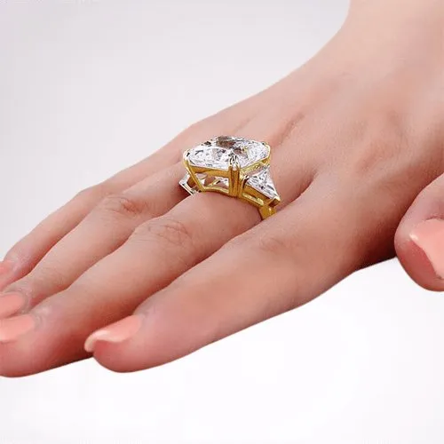 Three-Stone Luxury Anniversary Ring 8 Carat Created Diamond Yellow Gold Plated