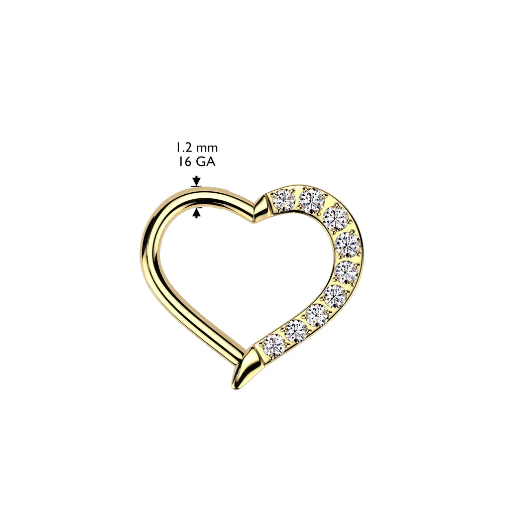 Titanium CNC CZ Heart Hinged Segment Hoop Ring Nose Septum Cartilage