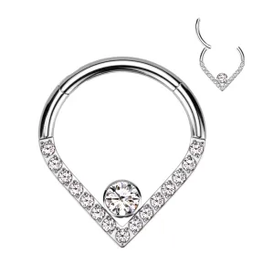Titanium Hinged Segment Hoop Ring Chevron For Nose Septum Cartilage