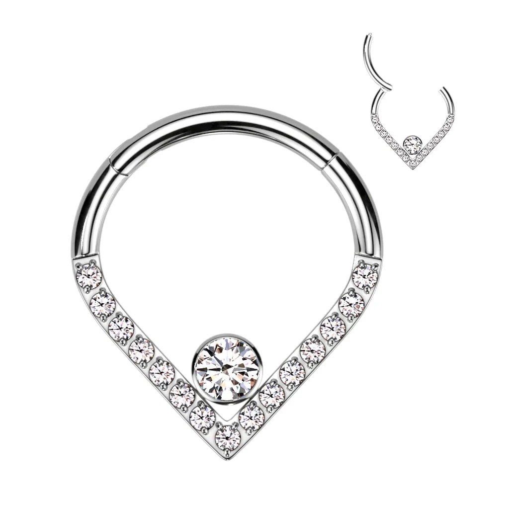 Titanium Hinged Segment Hoop Ring Chevron For Nose Septum Cartilage