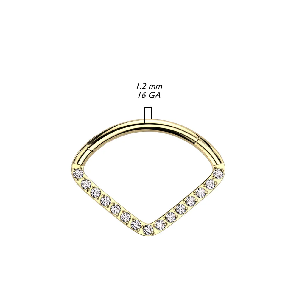 Titanium Hinged Segment Hoop Ring CZ Chevon For Nose Septum Cartilage