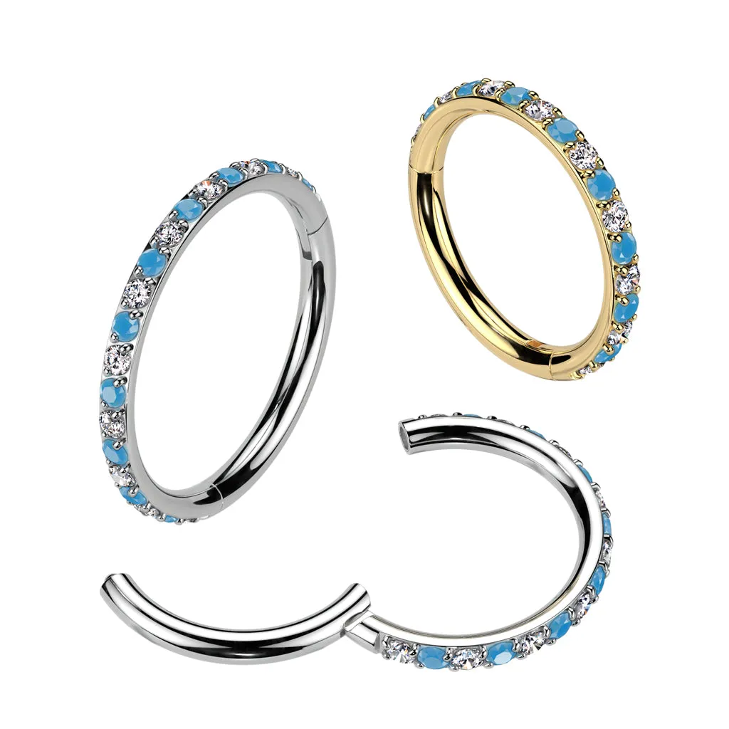 Titanium Hinged Segment Hoop Ring CZ Turquoise For Nose Septum Cartilage
