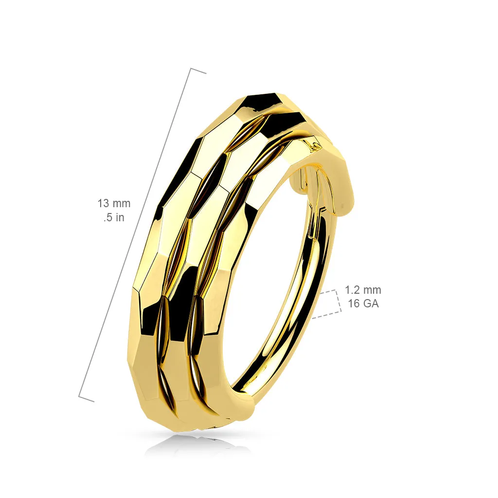 Titanium Hinged Segment Hoop Ring Faceted Sides For Nose Septum Cartilage