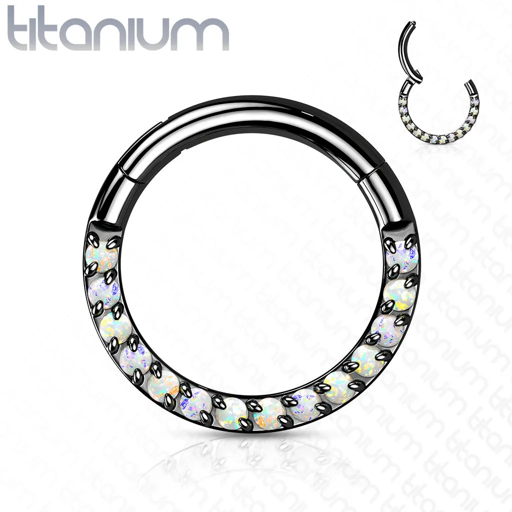 Titanium Hinged Segment Hoop Ring Opal Front For Nose Septum Cartilage