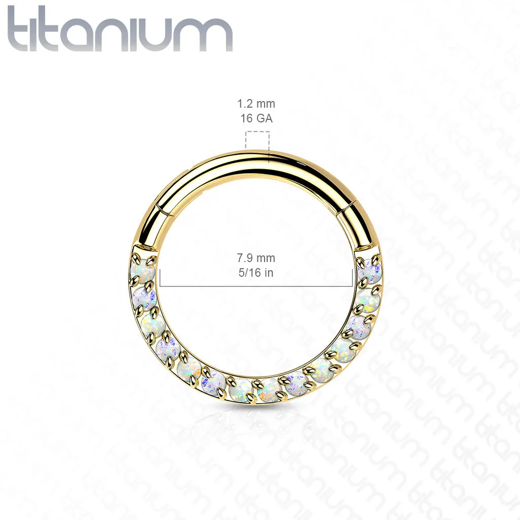 Titanium Hinged Segment Hoop Ring Opal Front For Nose Septum Cartilage